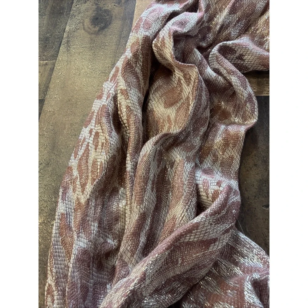 Giftcraft‎ Viscose Scarf Wrap Mauve Pink Silver Shimmer Crinkle Fringe Stole 72